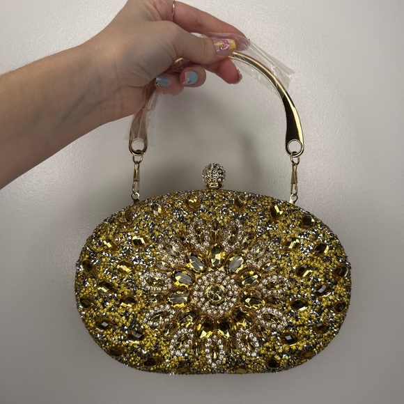 Ramla Handbags - Ramla Gold Beaded and Rhinestone Clutch Evening Bag - NEW